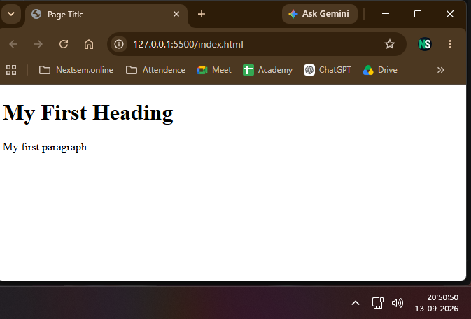 Windows 11 Google Chrome First HTML Page Live Preview