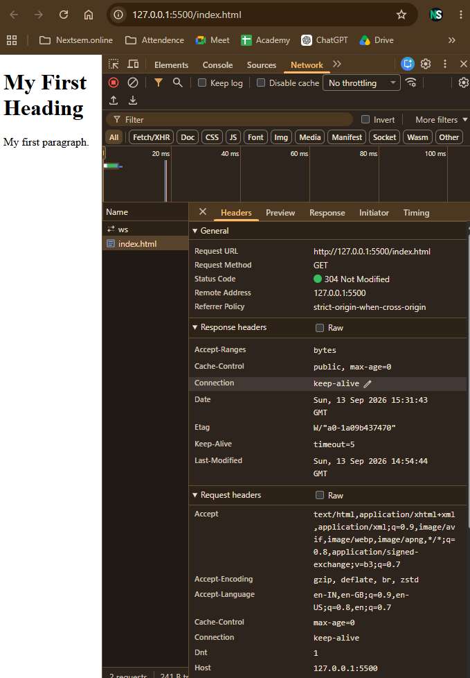 Google Chrome DevTools Network Tab HTTP Response Headers
