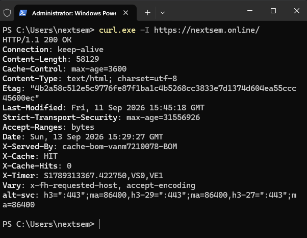 Inspecting HTTP 200 OK Response Headers using curl.exe