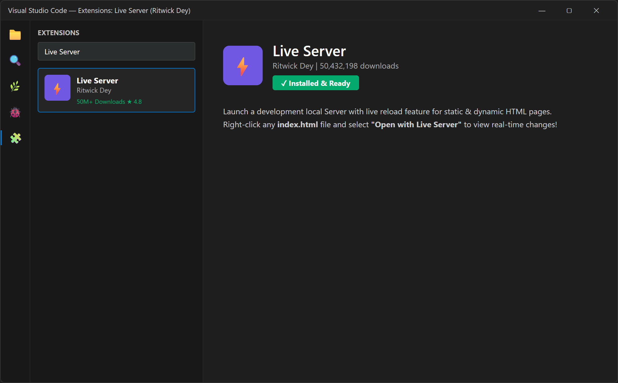 Step 5: Install Live Server in Visual Studio Code